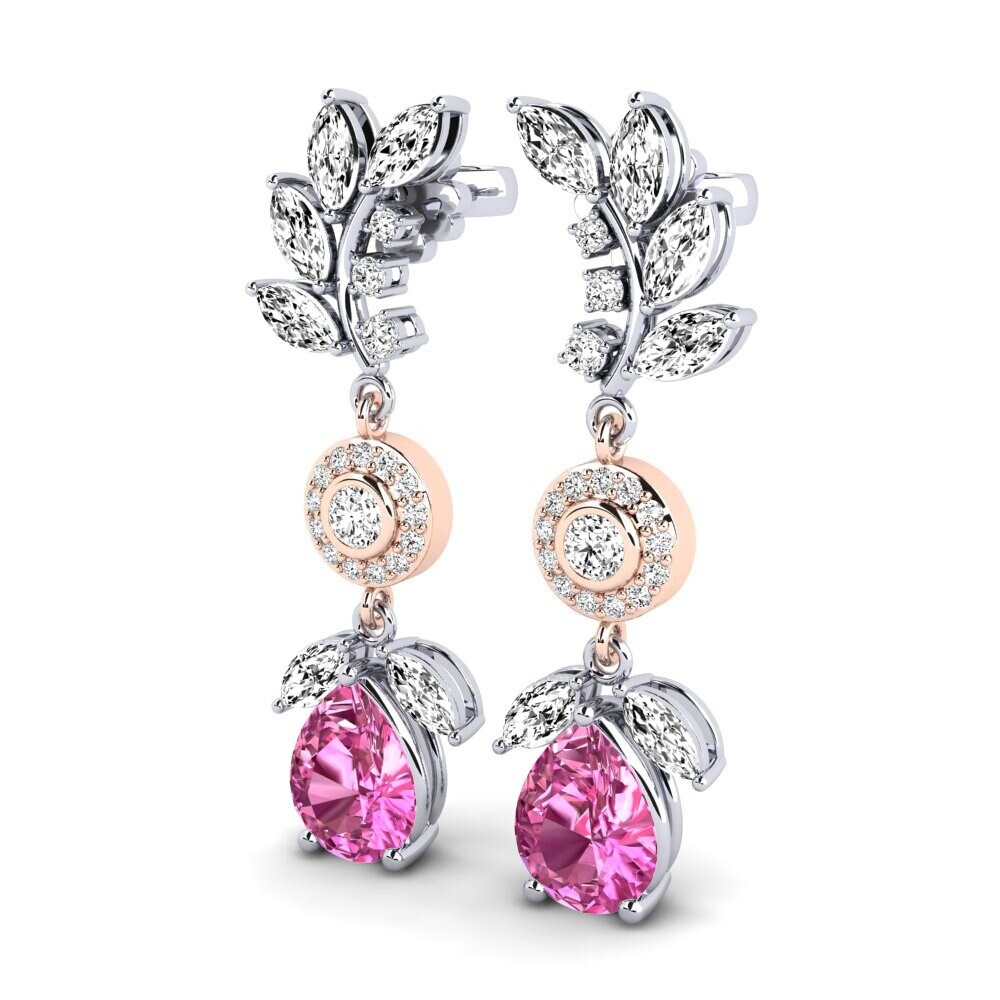 14k Oro Blanco & Rosa Topacio Rosa Pendiente de mujer Dekotta