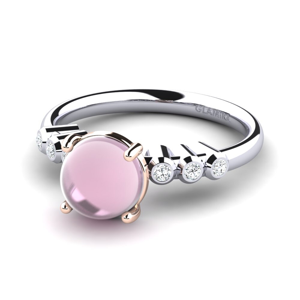 14ct White & Rose Gold Cabochon Rose Quartz Ring Delcine