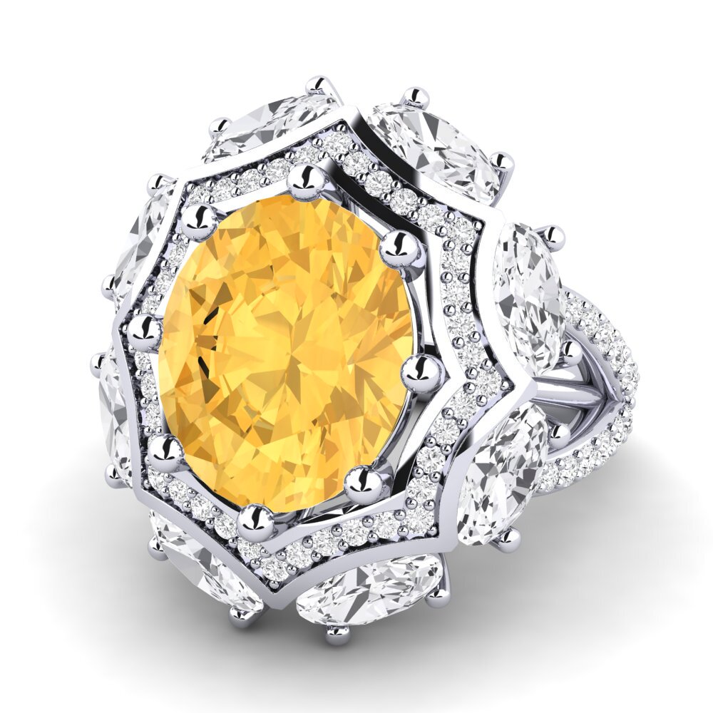 White Silver Citrine Engagement Ring Delfia