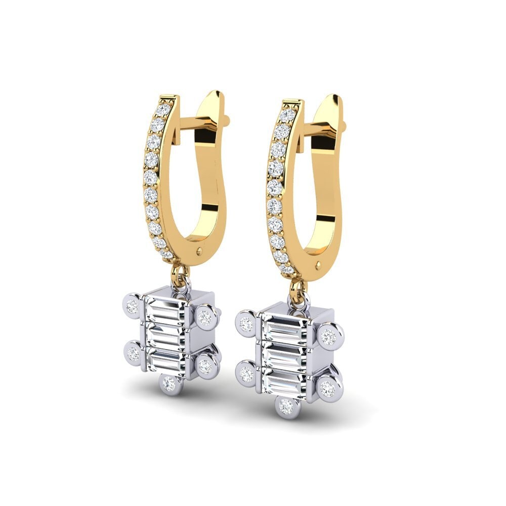 14k Oro Blanco & Amarillo Baguette Pendiente de mujer Delinquant