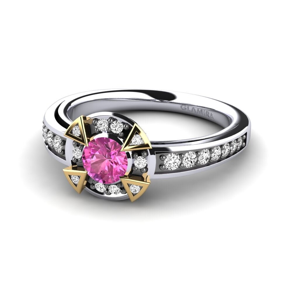 14k Oro Blanco & Amarillo Topacio Rosa Anillo de compromiso Denp