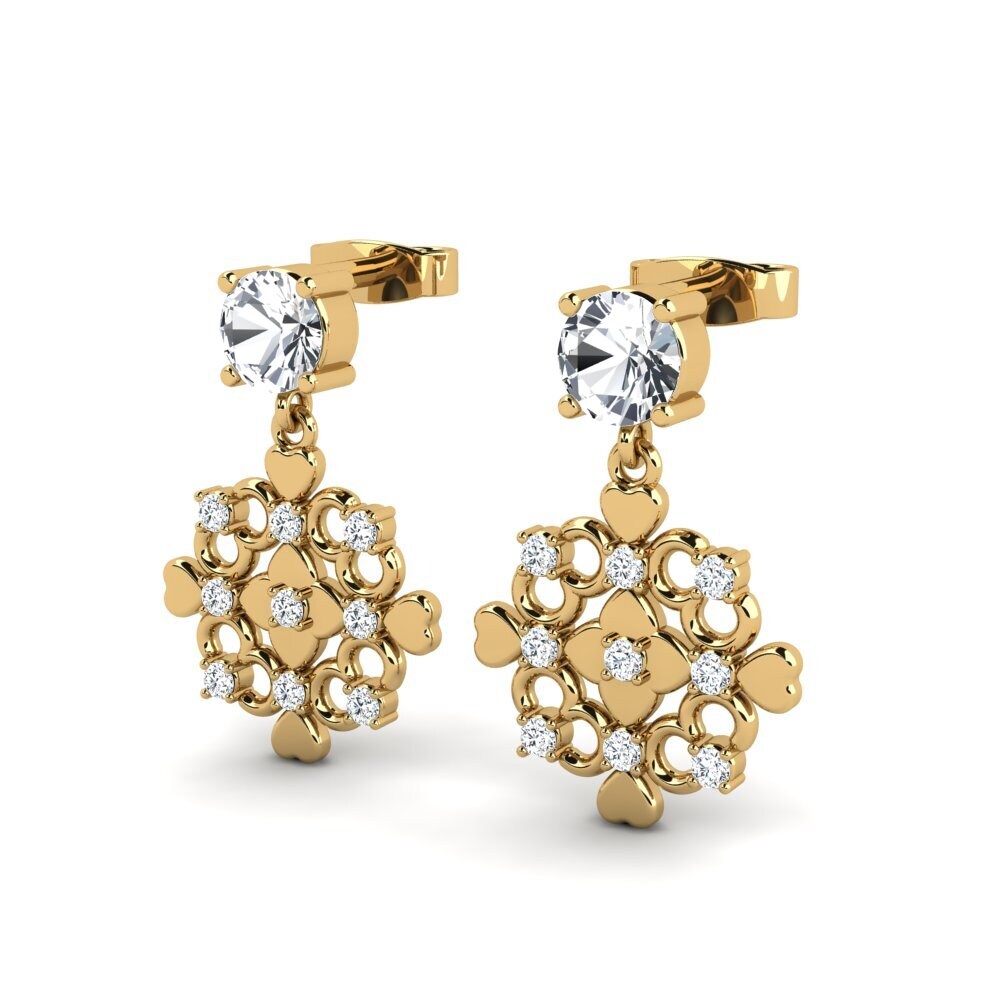 14ct Yellow Gold White Zircon Women's Earring Demarrage