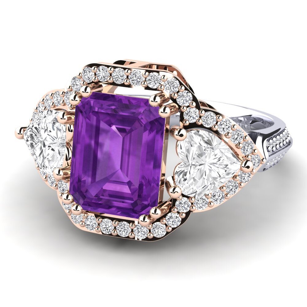 14k Rose & White Gold Amethyst Engagement Ring Demaura