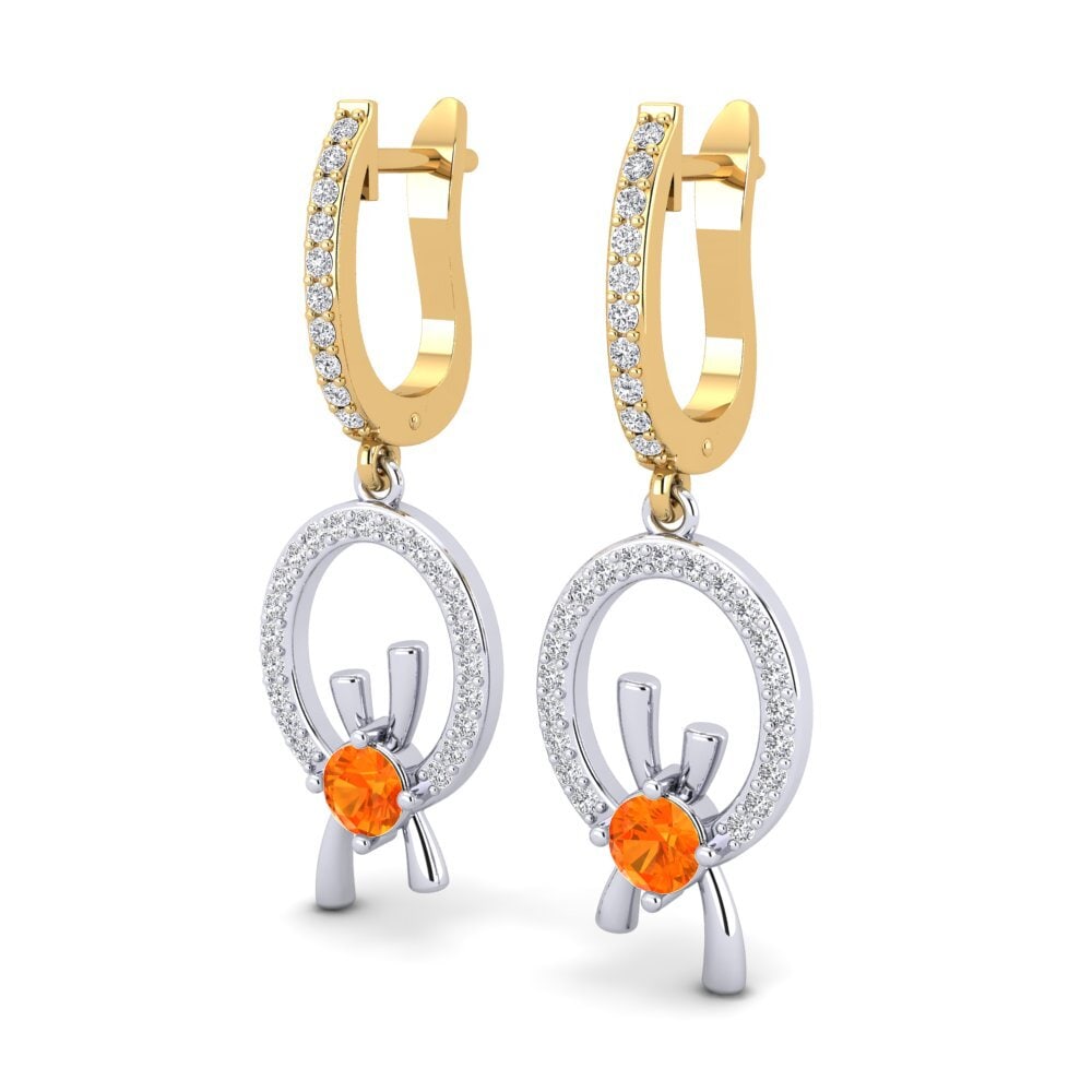 14K Yellow & White Gold Orange Sapphire Earring Deneb