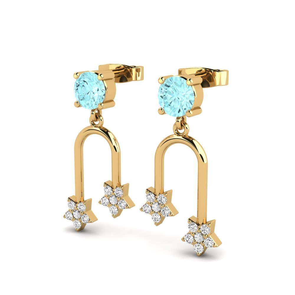 14ct Yellow Gold Aquamarine Women's Earring Deniveler