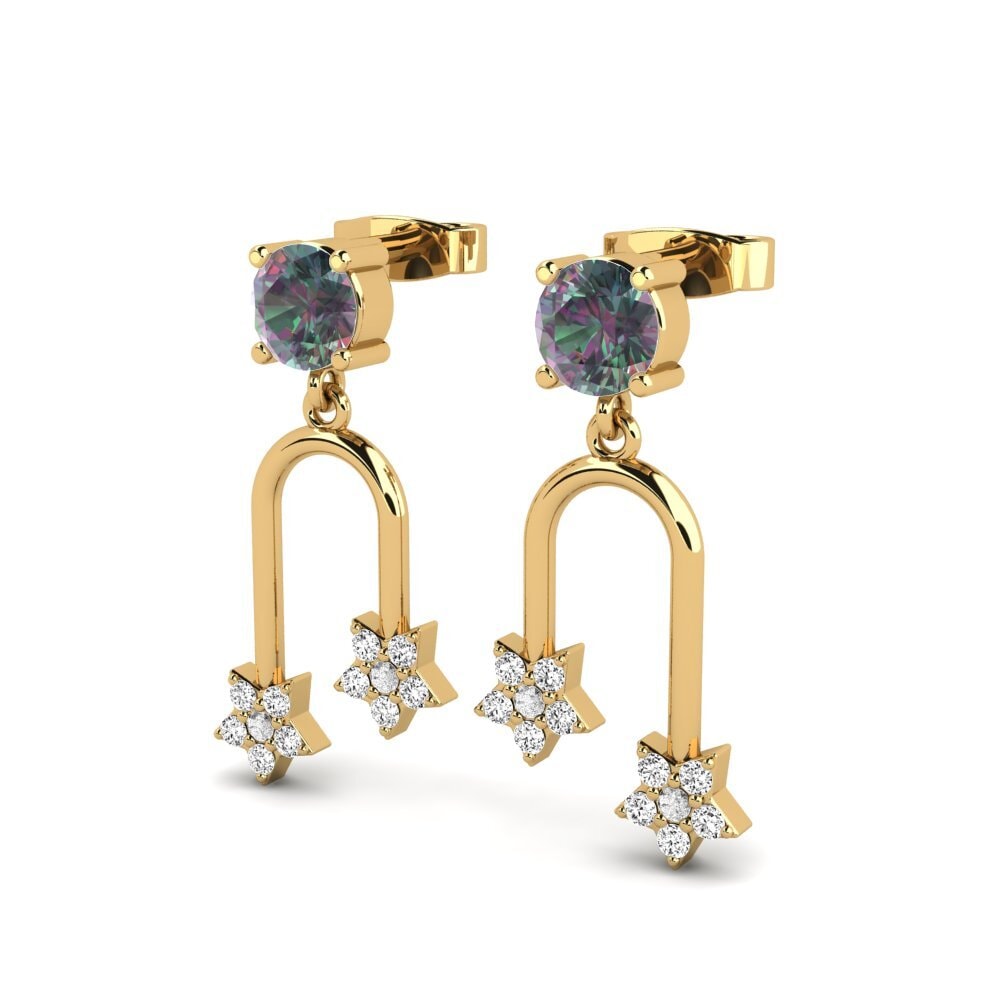 14ct Yellow Gold Mystic Topaz Women's Earring Deniveler