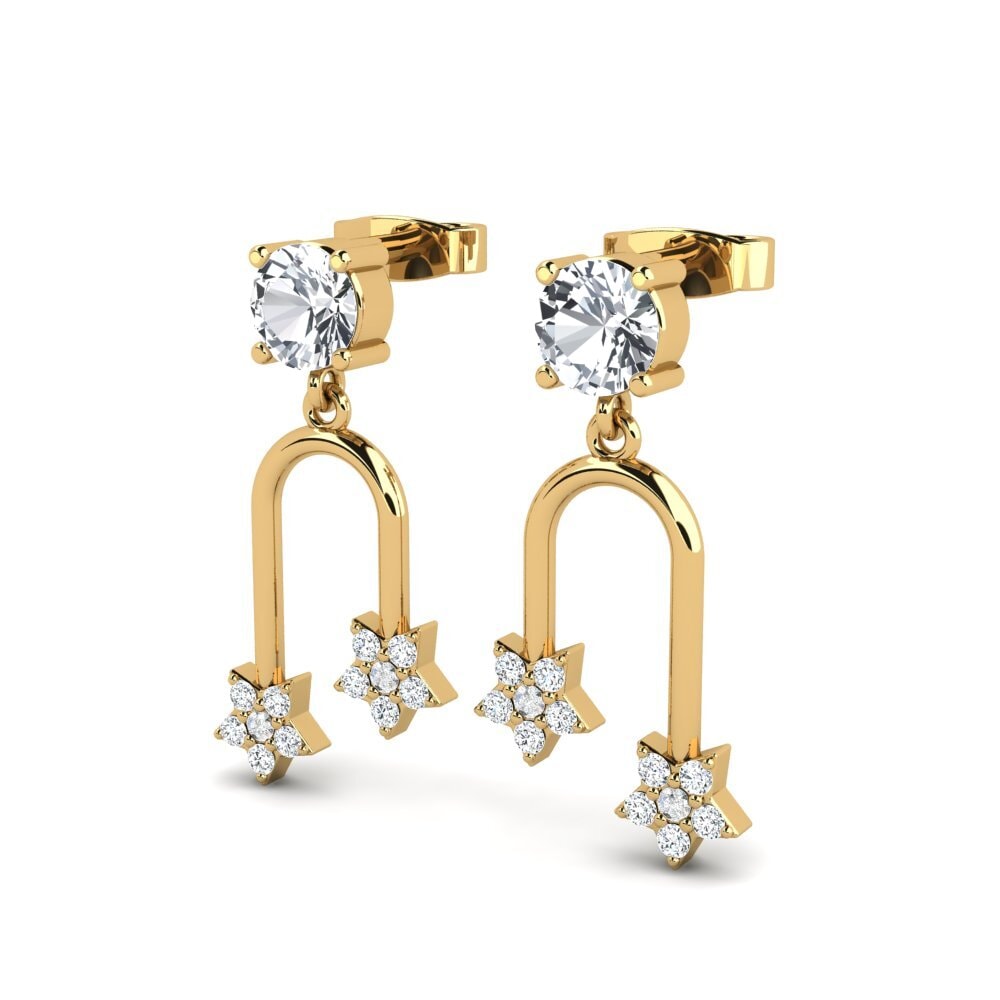 14ct Yellow Gold White Zircon Women's Earring Deniveler