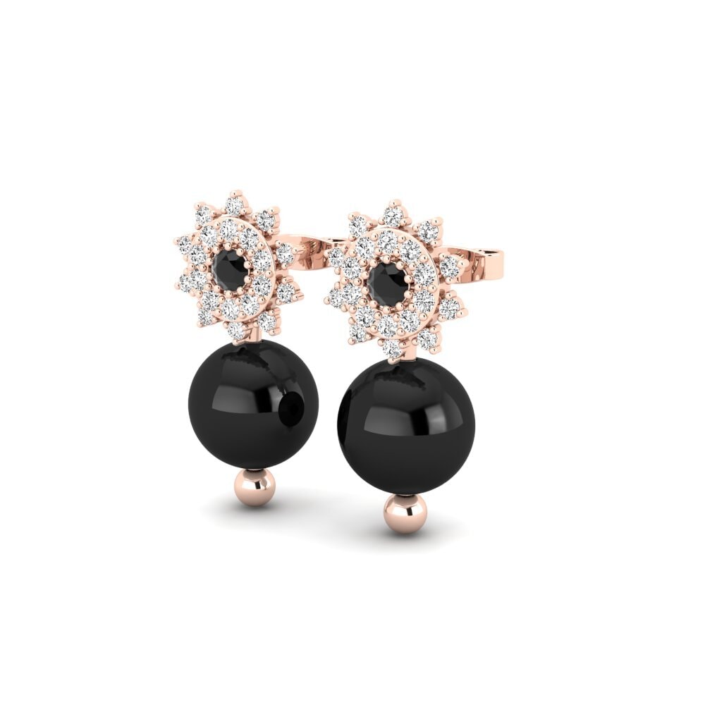 14k Oro Rosa Ónix Negro Pendiente de mujer Depaola