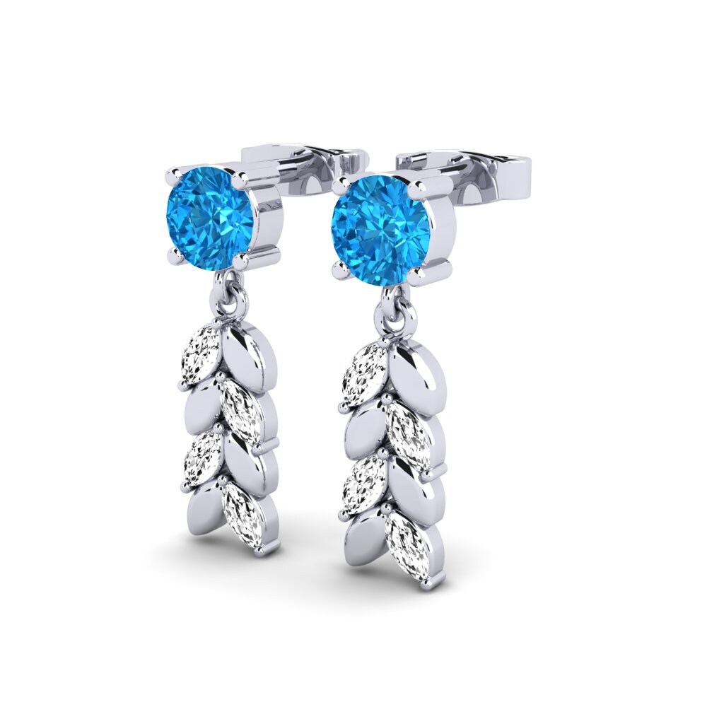14k Oro Blanco Topacio azul Pendiente de mujer Depracel