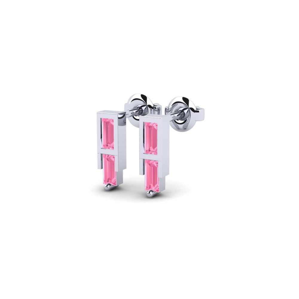 950 Platinum Pink Sapphire Women's Earring Depurate
