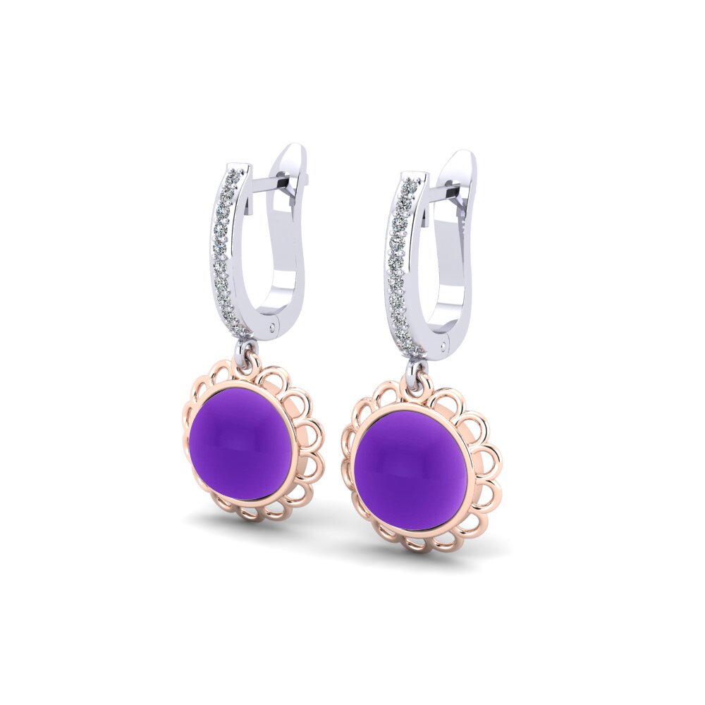 9k Oro Blanco & Rosa Amatista Cabujón Pendiente de mujer Deratiser