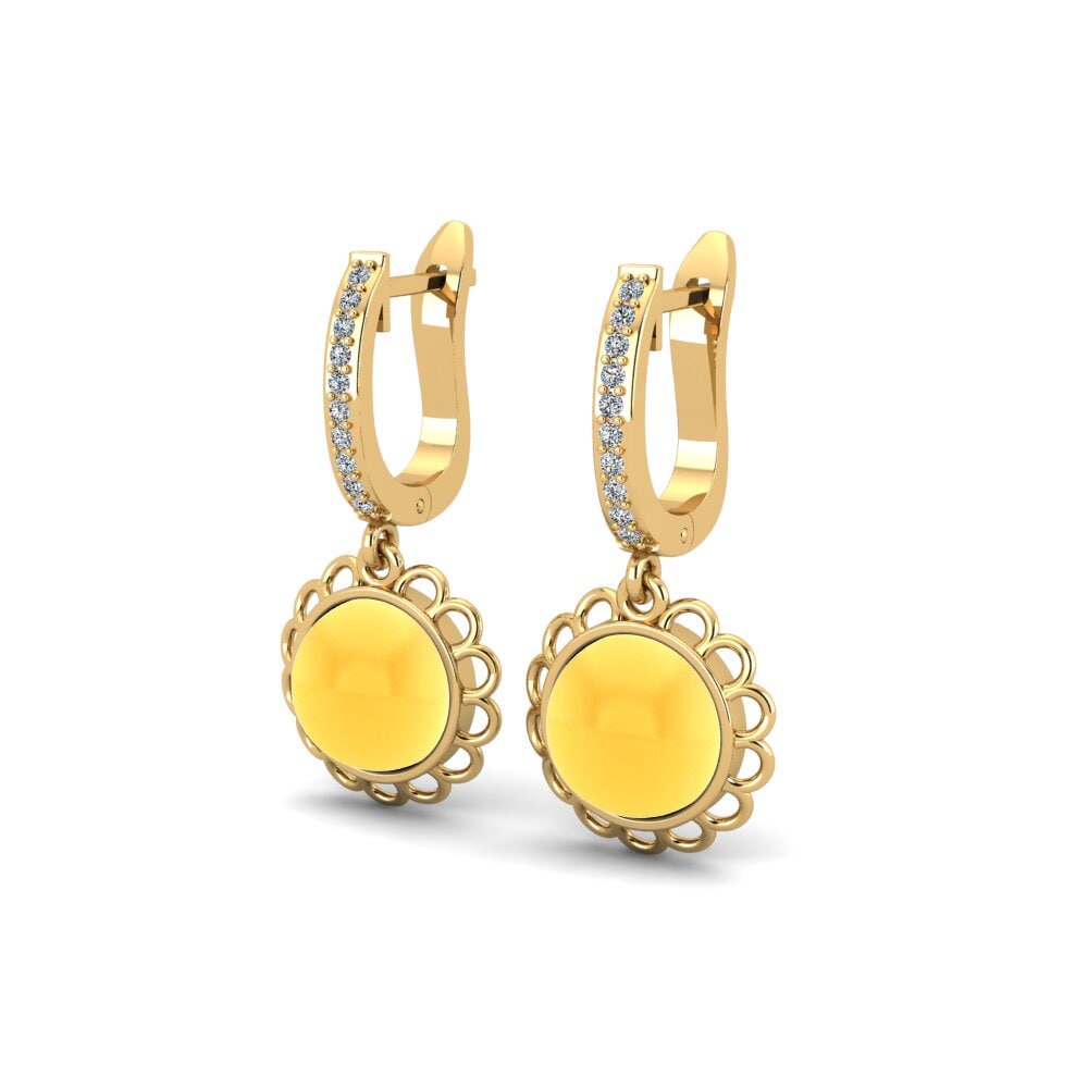 9k Oro Amarillo Citrino Cabujón Pendiente de mujer Deratiser
