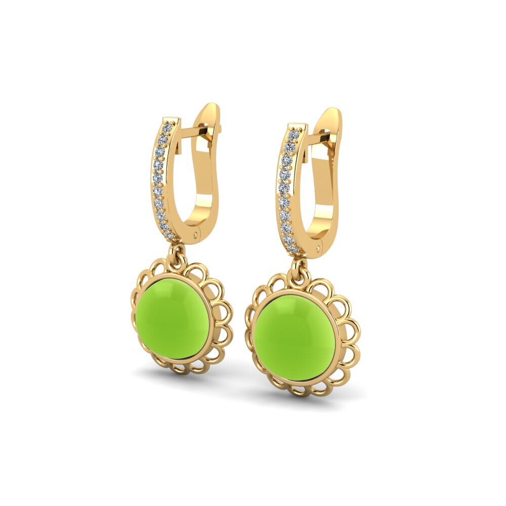14k Oro Amarillo Peridoto Cabujón Pendiente de mujer Deratiser