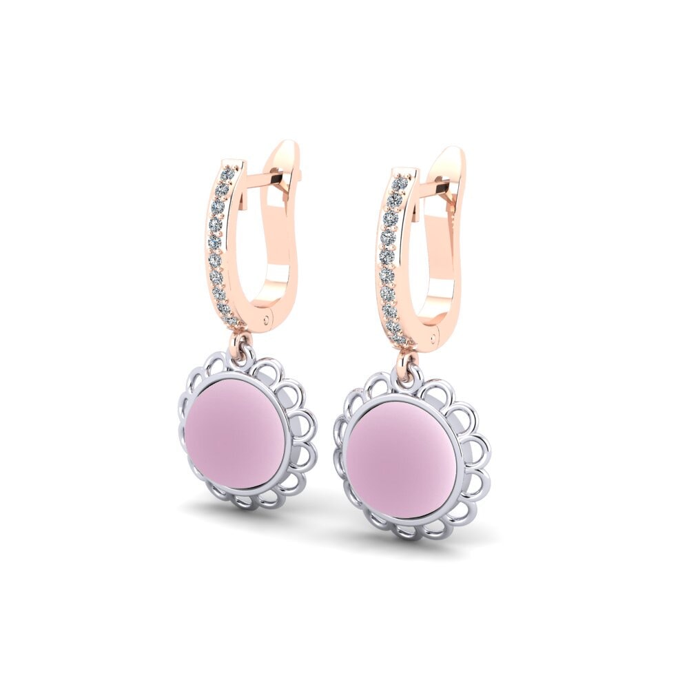 14ct Rose / White Gold Cabochon Round Women's Earring Deratiser