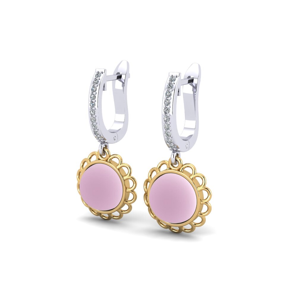 14ct White / Yellow Gold Cabochon Round Women's Earring Deratiser
