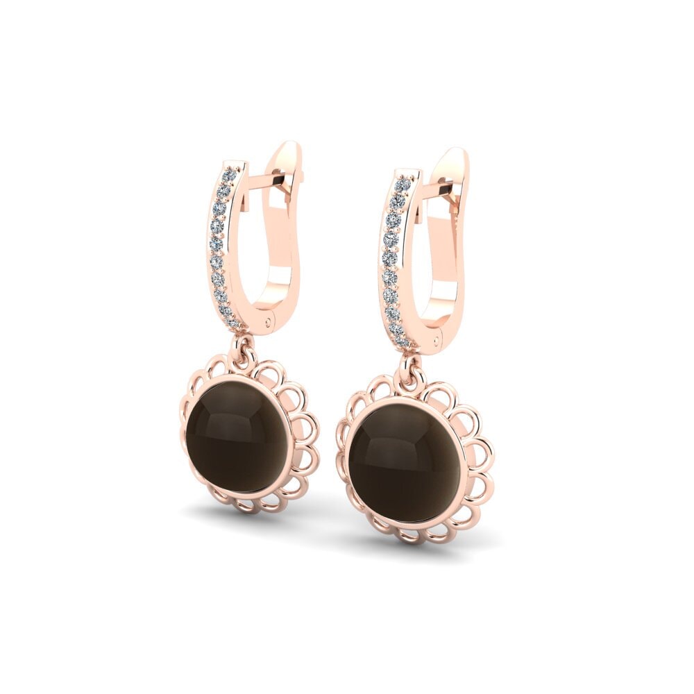 14ct Rose Gold Cabochon Smoky Topaz Women's Earring Deratiser