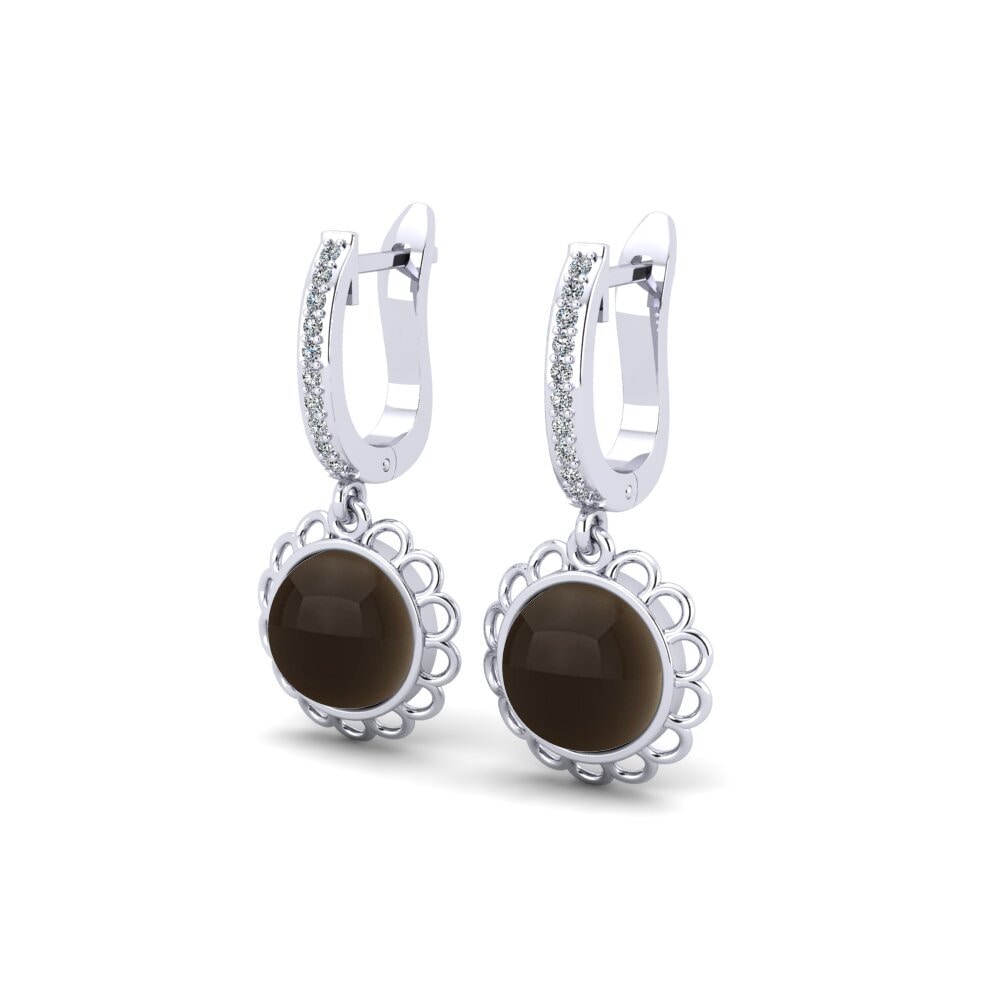 Đá Cabochon Thạch Anh Khói Bông tai nữ Deratiser