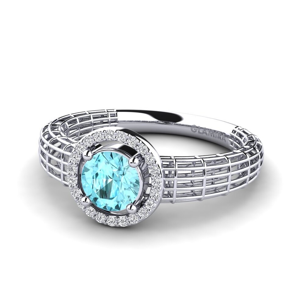 9k Oro Blanco Circón Azul Anillo de compromiso Derby