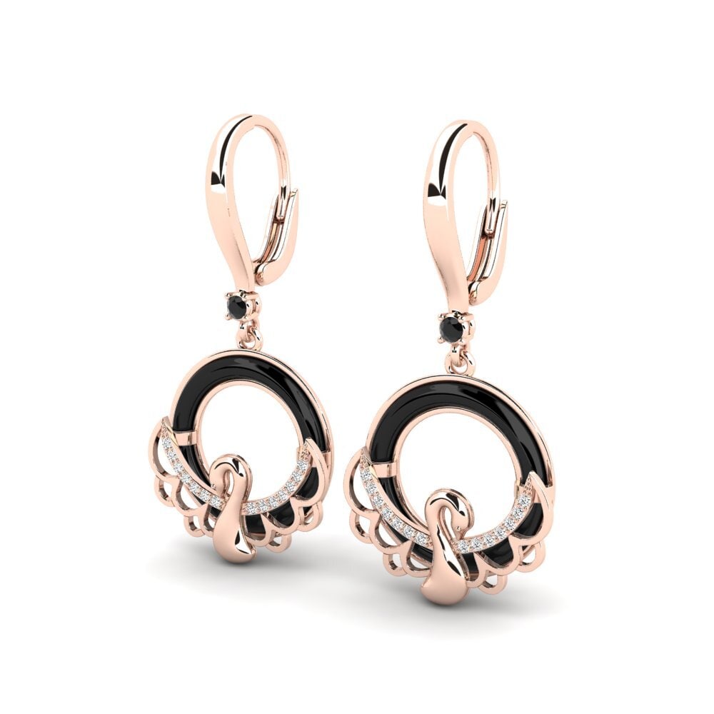 14k Oro Rosa Ónix Negro Pendiente de mujer Derosa