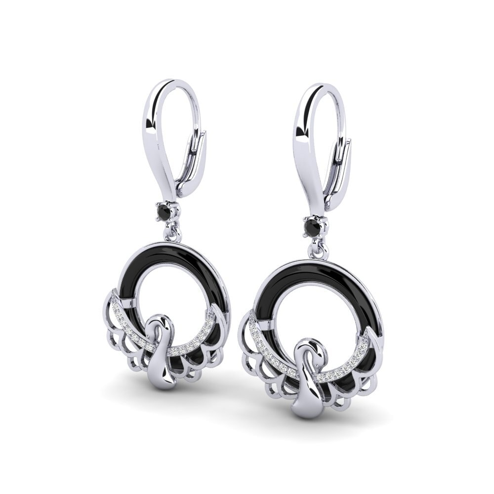 9k Oro Blanco Ónix Negro Pendiente de mujer Derosa