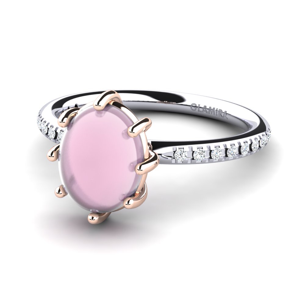 14ct White & Rose Gold Cabochon Rose Quartz Ring Deselle