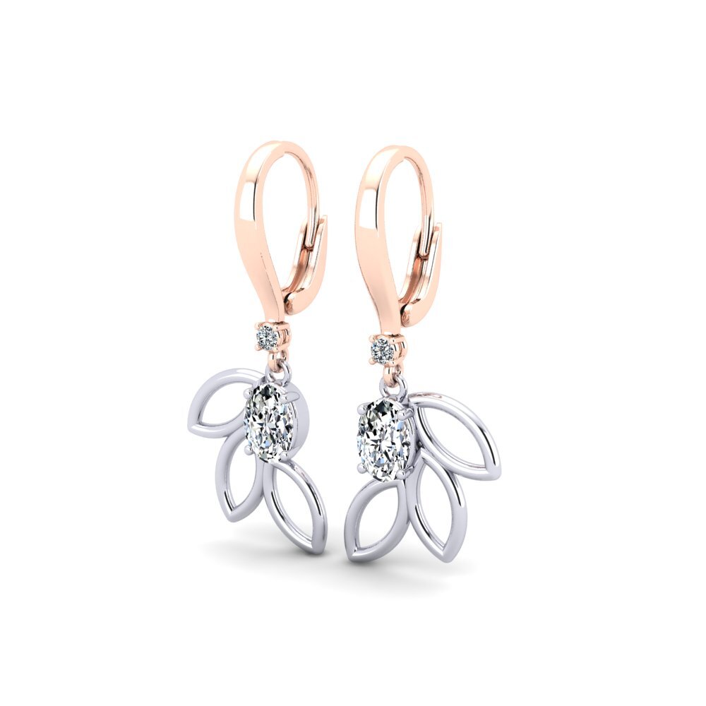 14k Oro Blanco & Rosa Ovalado Pendiente de mujer Dessaisir