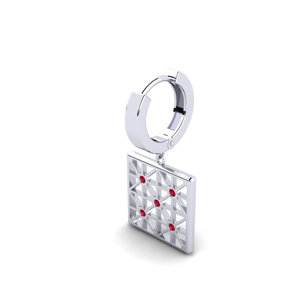 950 Platinum Red Zirconia Men's Earring Detrot