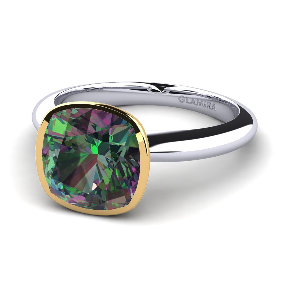 14k Oro Blanco & Amarillo Topacio Místico Anillo de compromiso Diana