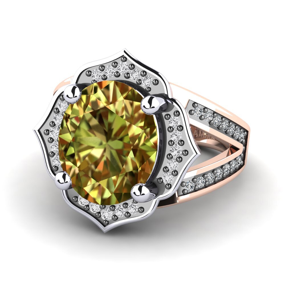 Bagues Or Rose& Blanc 14k Pierre de Sultan Mode