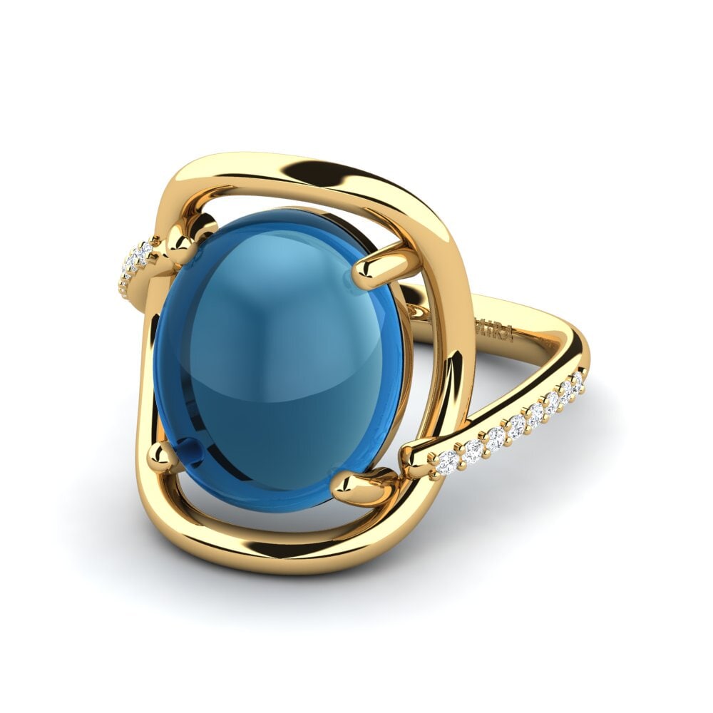 9k Oro Amarillo Topacio Azul Cabujón Anillo Diantha