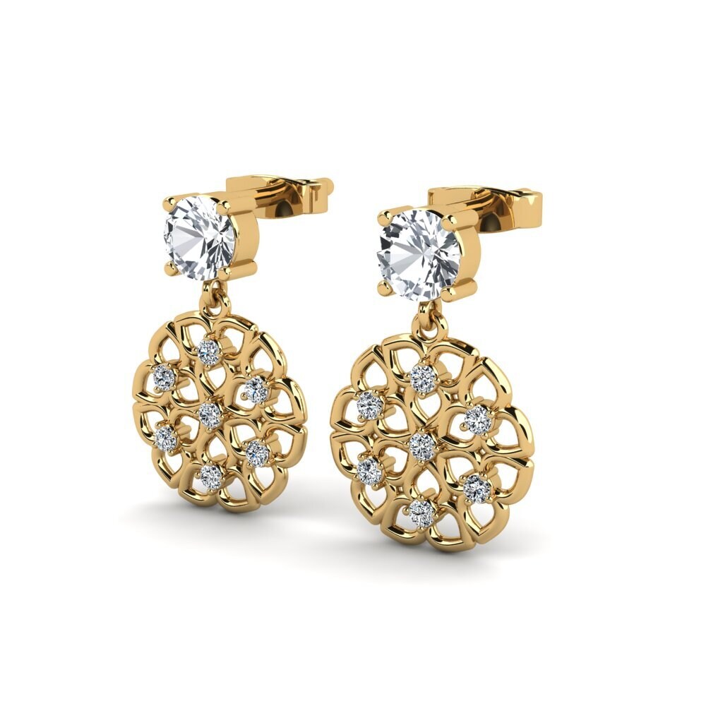14ct Yellow Gold White Zircon Women's Earring Diastole