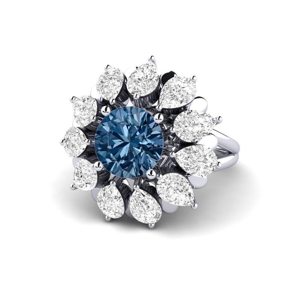 White Silver Blue Diamond Engagement Ring Dibela