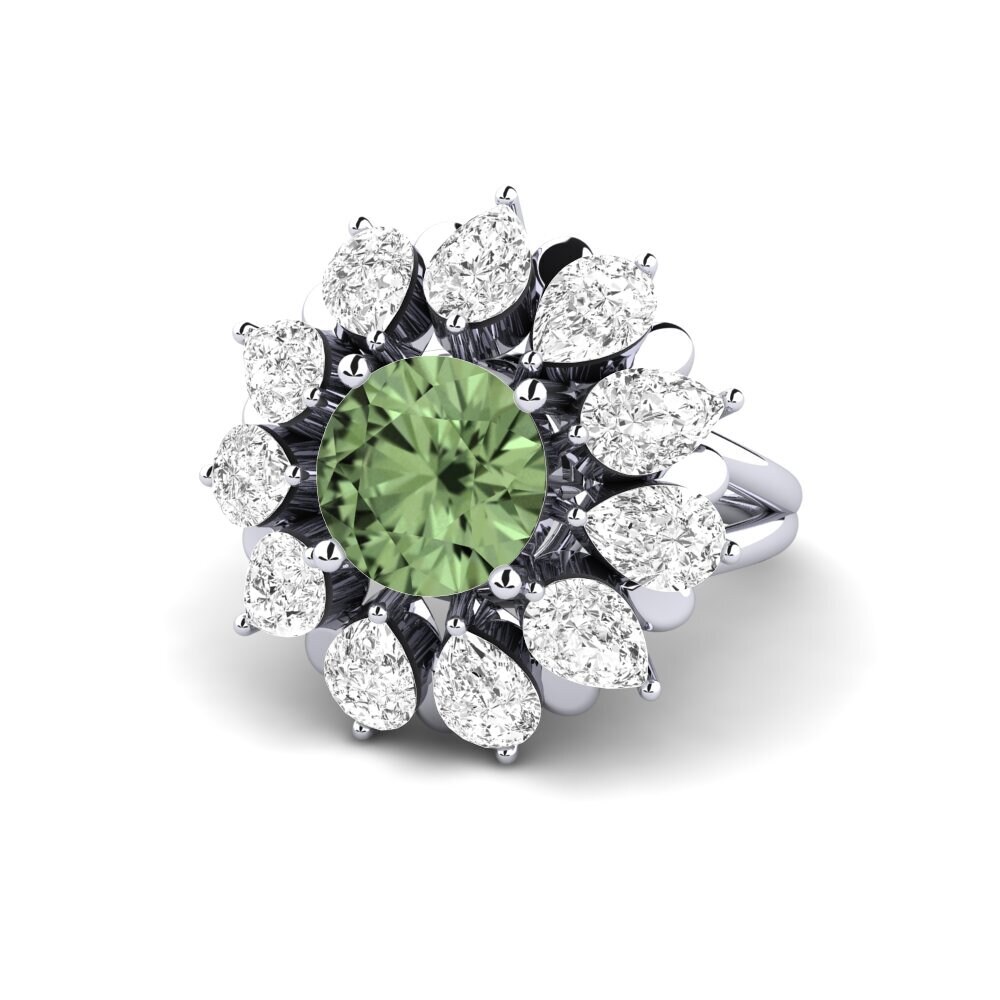 White Silver Green Sapphire Engagement Ring Dibela