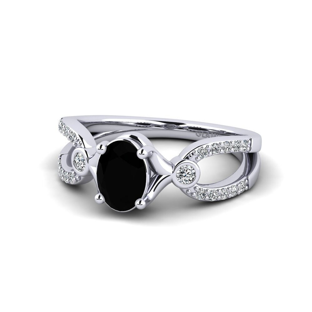 White Silver Black Onyx Women's Ring Dideneua
