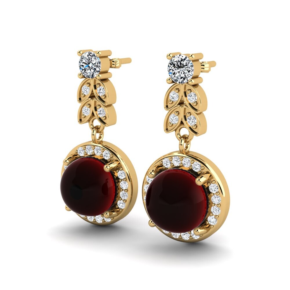 14k Oro Amarillo Granate Cabujón Pendiente de mujer Didrika