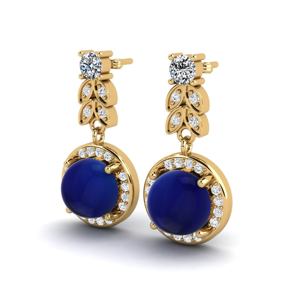 14ct Yellow Gold Cabochon Sapphire Women's Earring Didrika