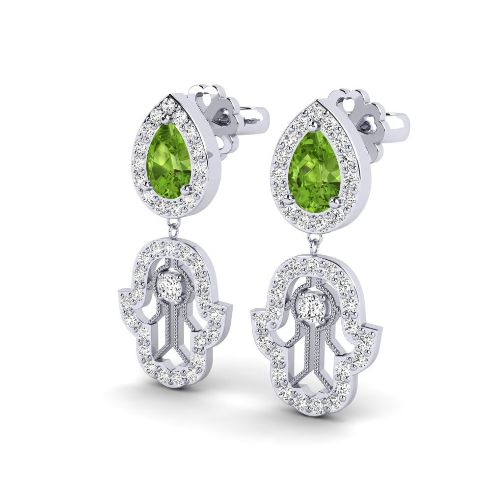 9k Oro Blanco Peridoto Pendiente de mujer Digitus