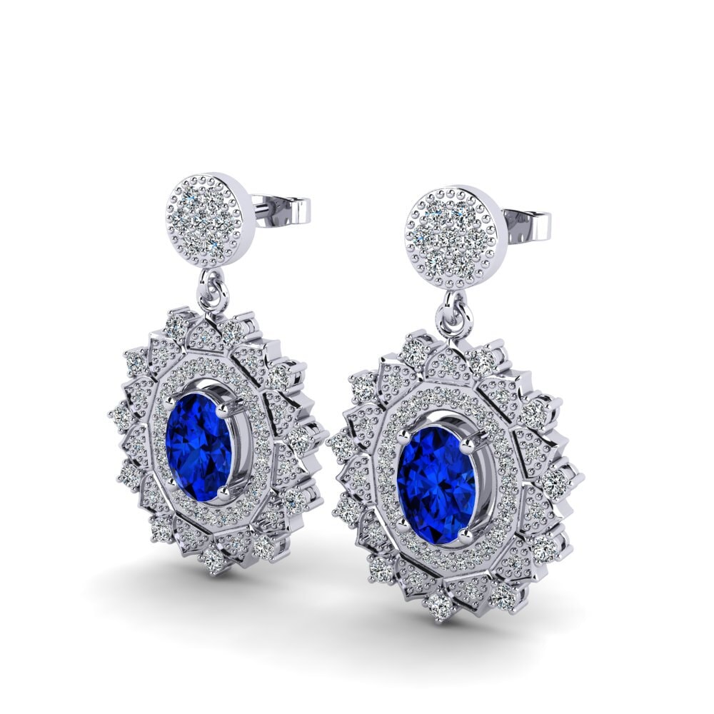 Oval Sapphire (Lab Created) Women's Earring Dimple