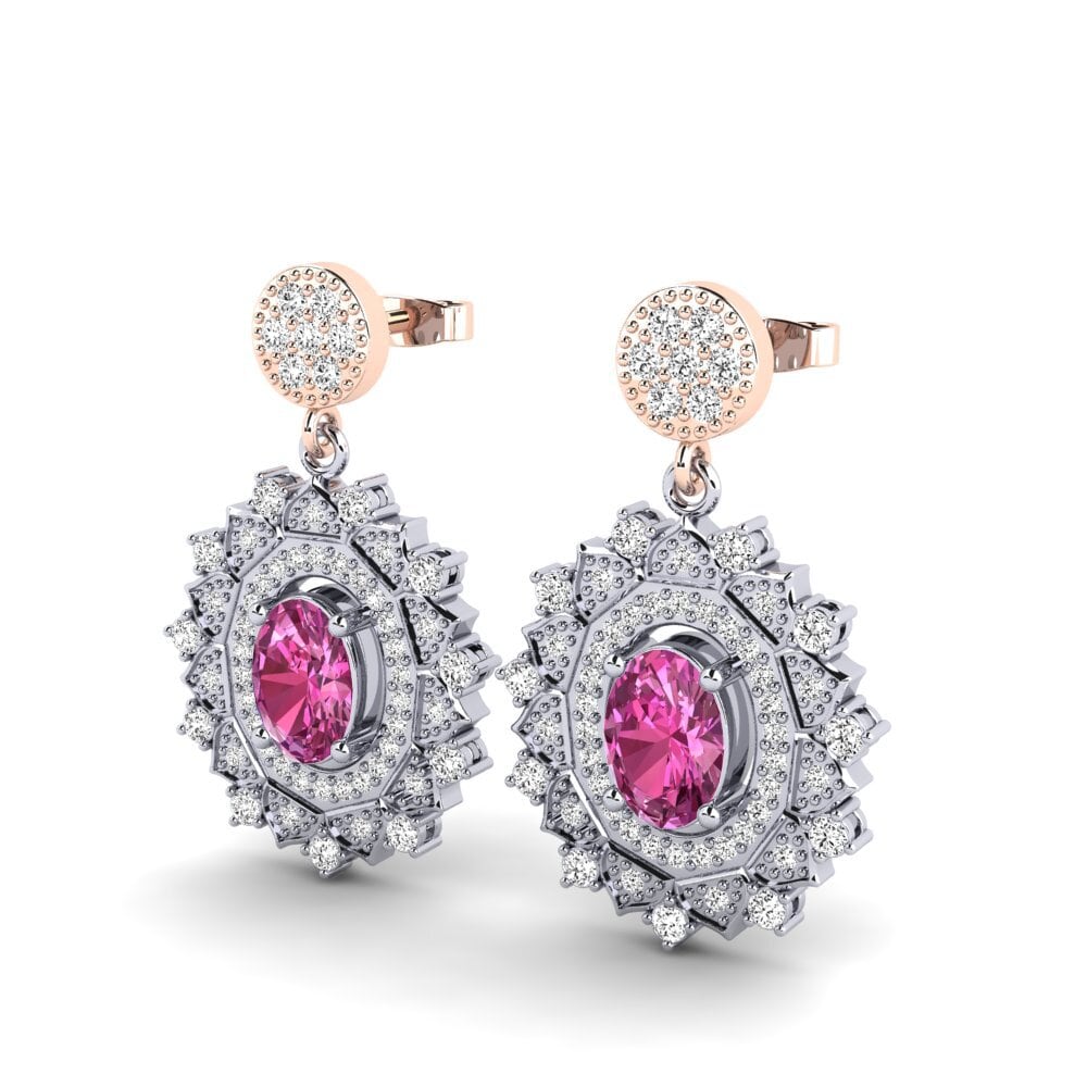 14k Oro Blanco & Rosa Topacio Rosa Pendiente de mujer Dimple