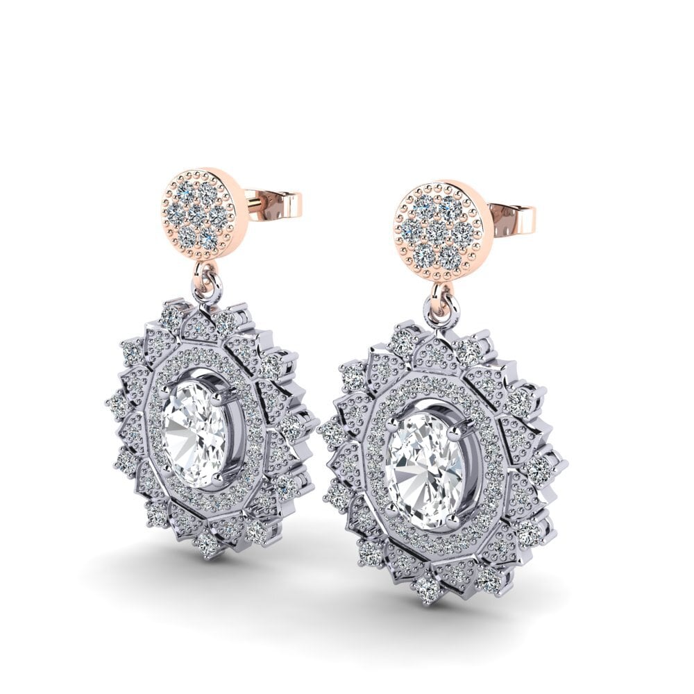 14ct White & Rose Gold White Zircon Women's Earring Dimple