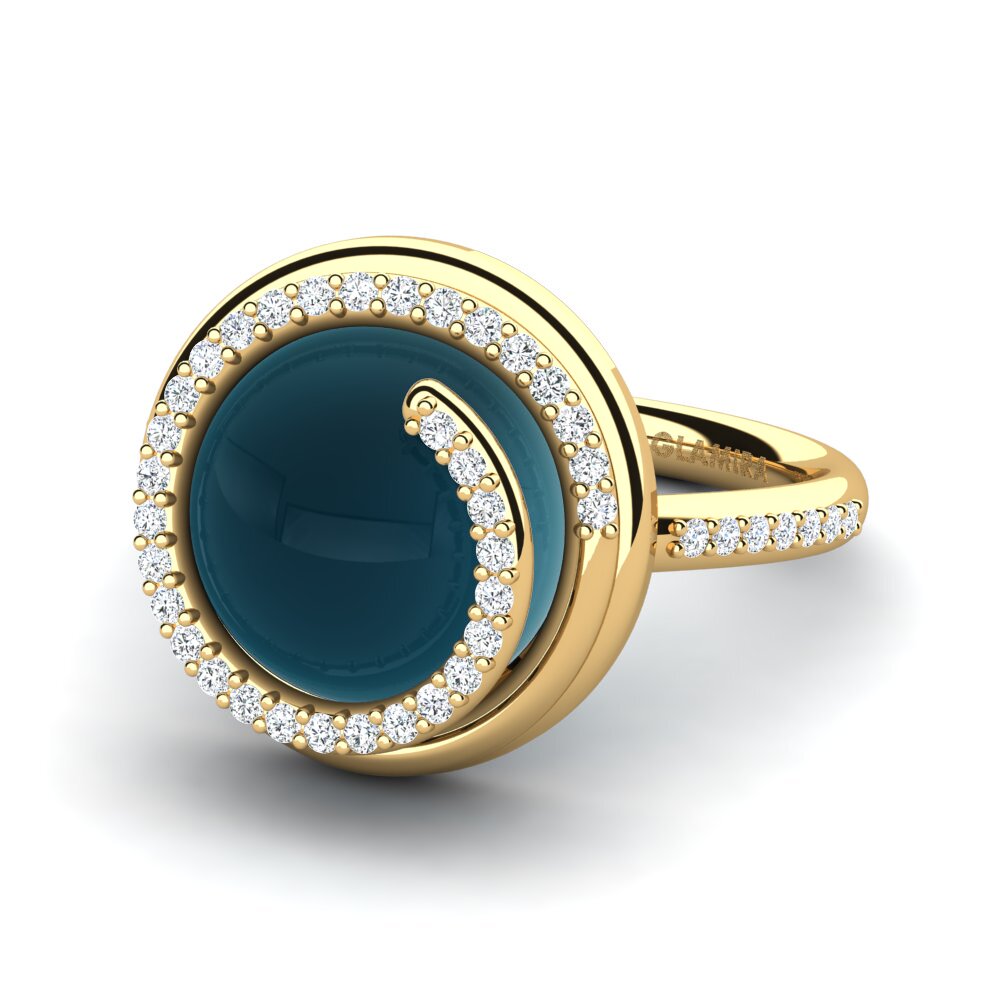 14K Geel Goud Cabochon Blauwe London Topaas Ringen Dinelia