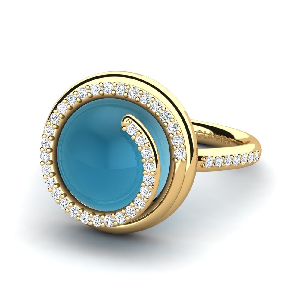 9k Oro Amarillo Topacio Azul Cabujón Anillo Dinelia
