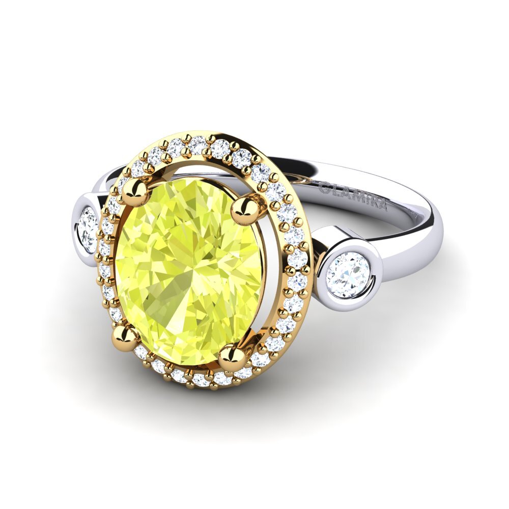 14k Oro Blanco & Amarillo Cuarzo Limón Anillo de compromiso Dirinder