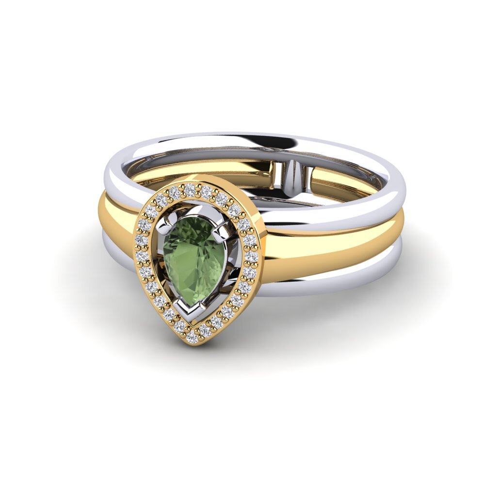 14k Oro Blanco & Amarillo Zafiro Verde Anillo de compromiso Disparitre