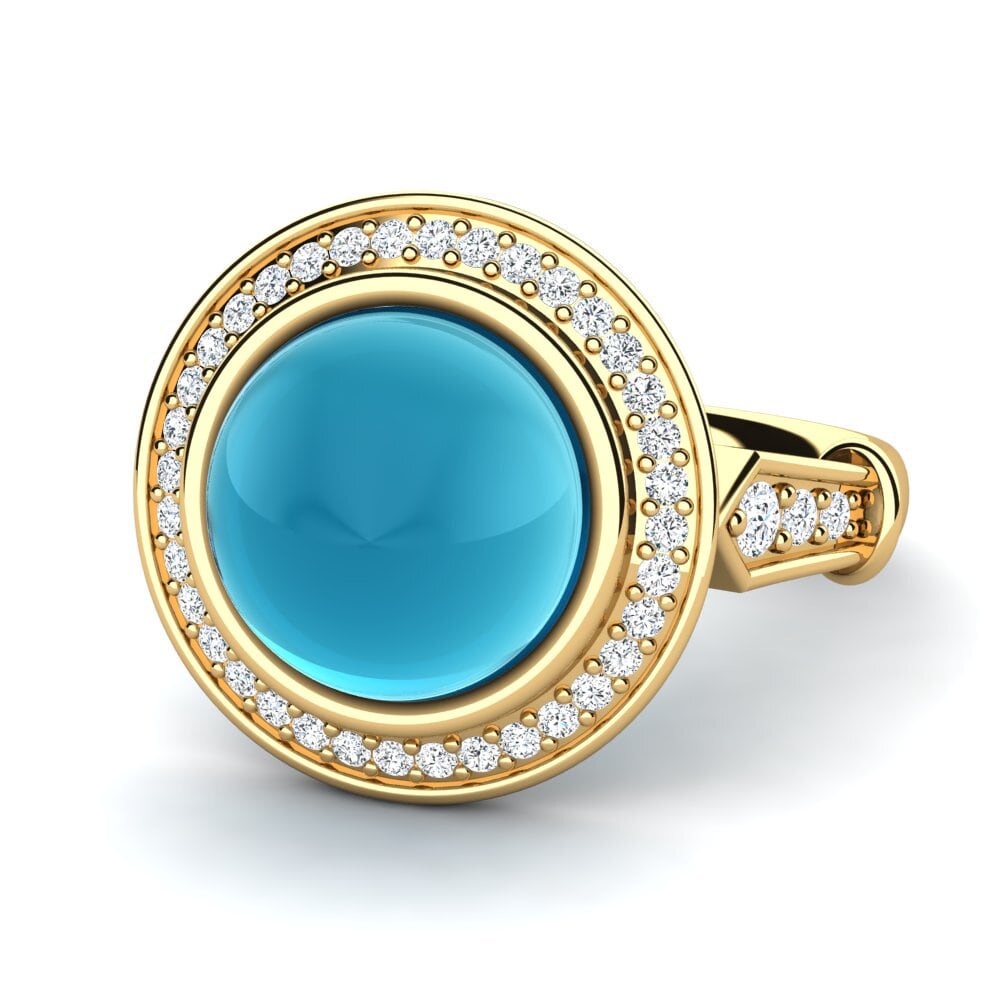 9k Oro Amarillo Topacio Azul Cabujón Anillo Diviana