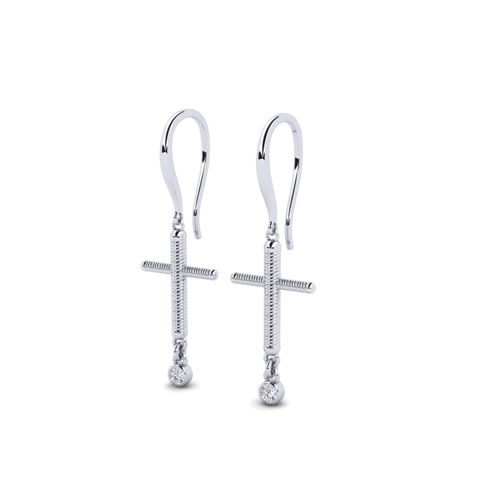 Ouro Branco 9K Diamante Produzido em Laboratório Brincos Feminino Diviseur