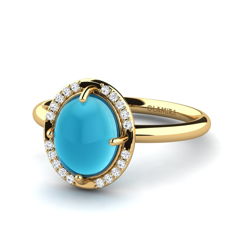 9k Oro Amarillo Topacio Azul Cabujón Anillo Divyata