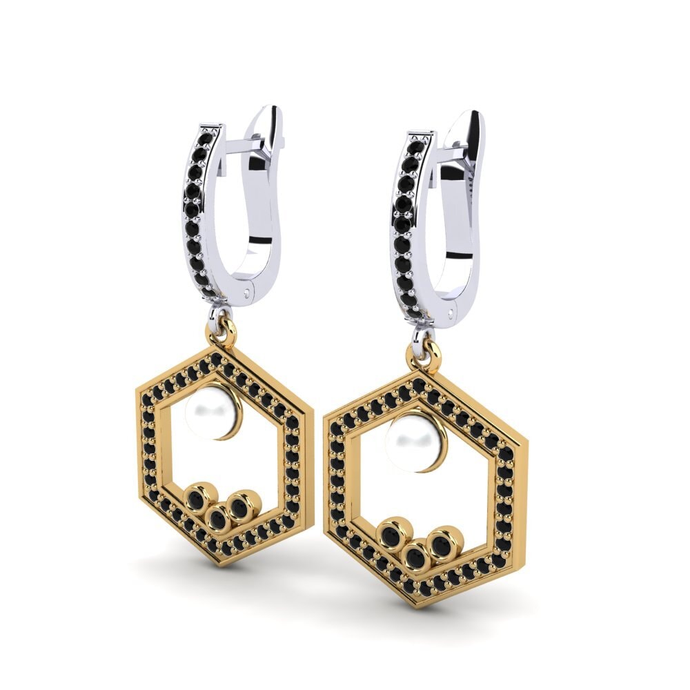 9ct White & Yellow Gold Black Diamond Women's Earring Dizionario