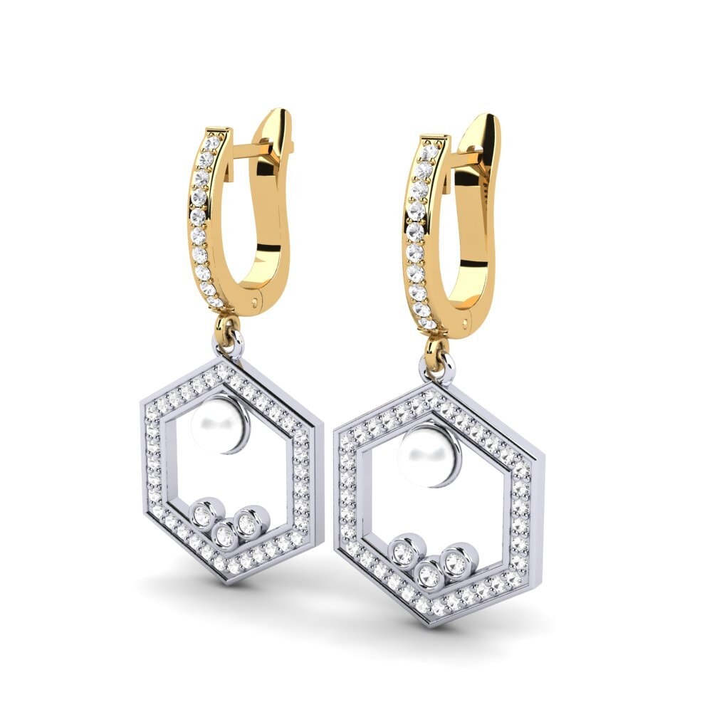 14k Oro Amarillo & Blanco Zafiro blanco Pendiente de mujer Dizionario