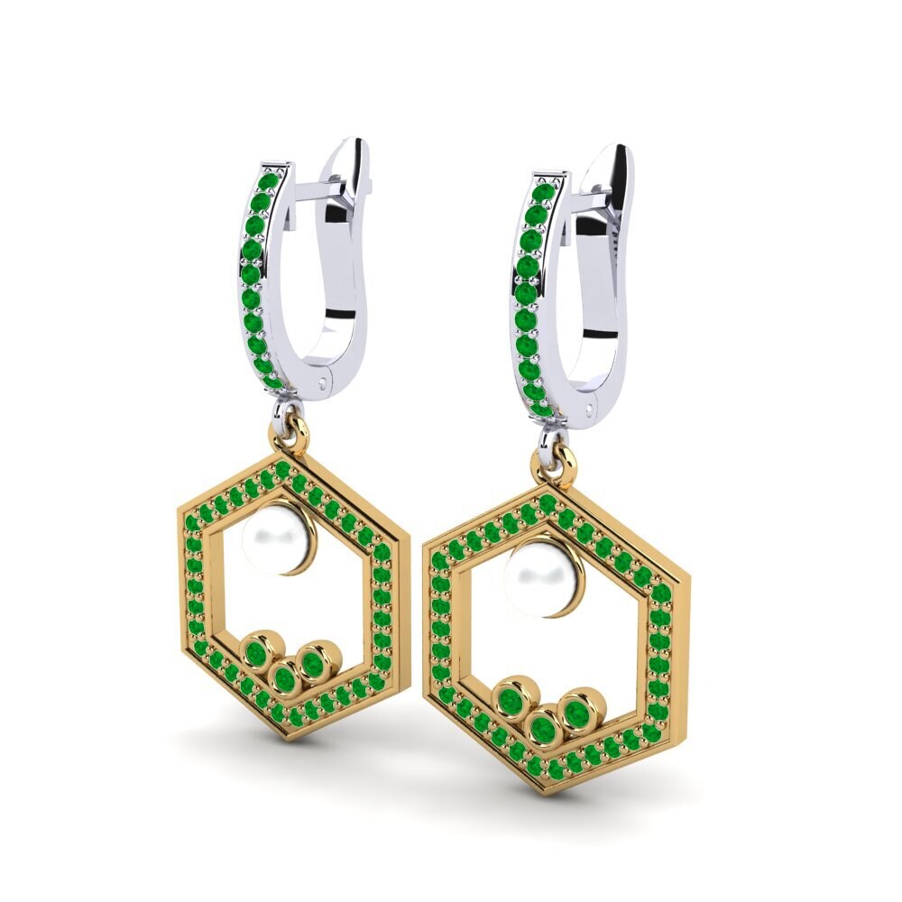 18ct White & Yellow Gold Emerald Women's Earring Dizionario